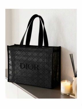 NEW Dior Black Mesh Canage Tote Bag & Pouch Case Clutch Set